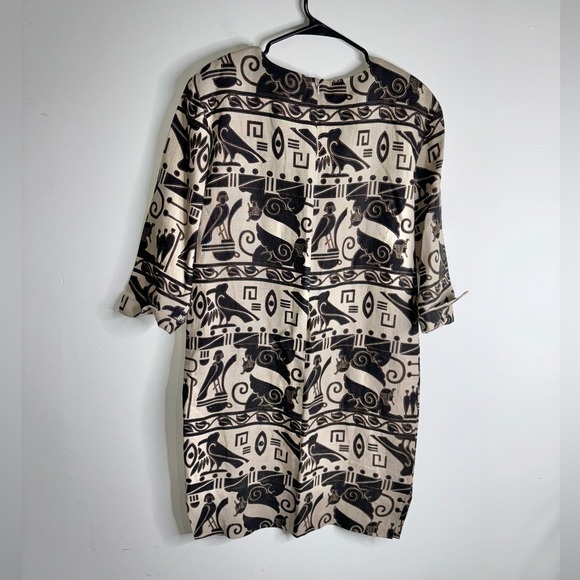 Vintage Andrea Jovine linen brown + taupe Egypt hieroglyphics print dress - Picture 3 of 9